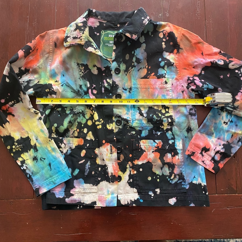 Tie-Dye Black Denim Jacket with Multicolor Splatter